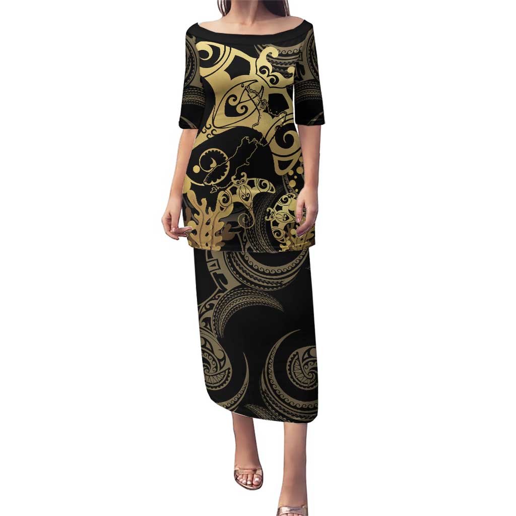 Black And Gold Aotearoa Whai Puletasi NZ Stingrays Maori Curves Style
