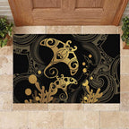 Black And Gold Aotearoa Whai Rubber Doormat NZ Stingrays Maori Curves Style