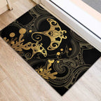 Black And Gold Aotearoa Whai Rubber Doormat NZ Stingrays Maori Curves Style