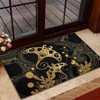 Black And Gold Aotearoa Whai Rubber Doormat NZ Stingrays Maori Curves Style