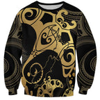 Black And Gold Aotearoa Whai Sweatshirt NZ Stingrays Maori Curves Style