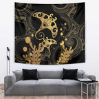 Black And Gold Aotearoa Whai Tapestry NZ Stingrays Maori Curves Style