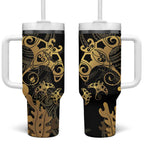 Black And Gold Aotearoa Whai Tumbler With Handle NZ Stingrays Maori Curves Style
