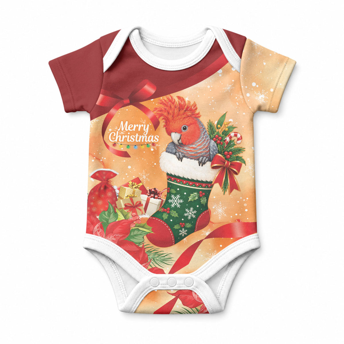 Gang-gang Cockatoo Christmas Australia Baby Onesie Aussie Xmas Sock Coquette Bow