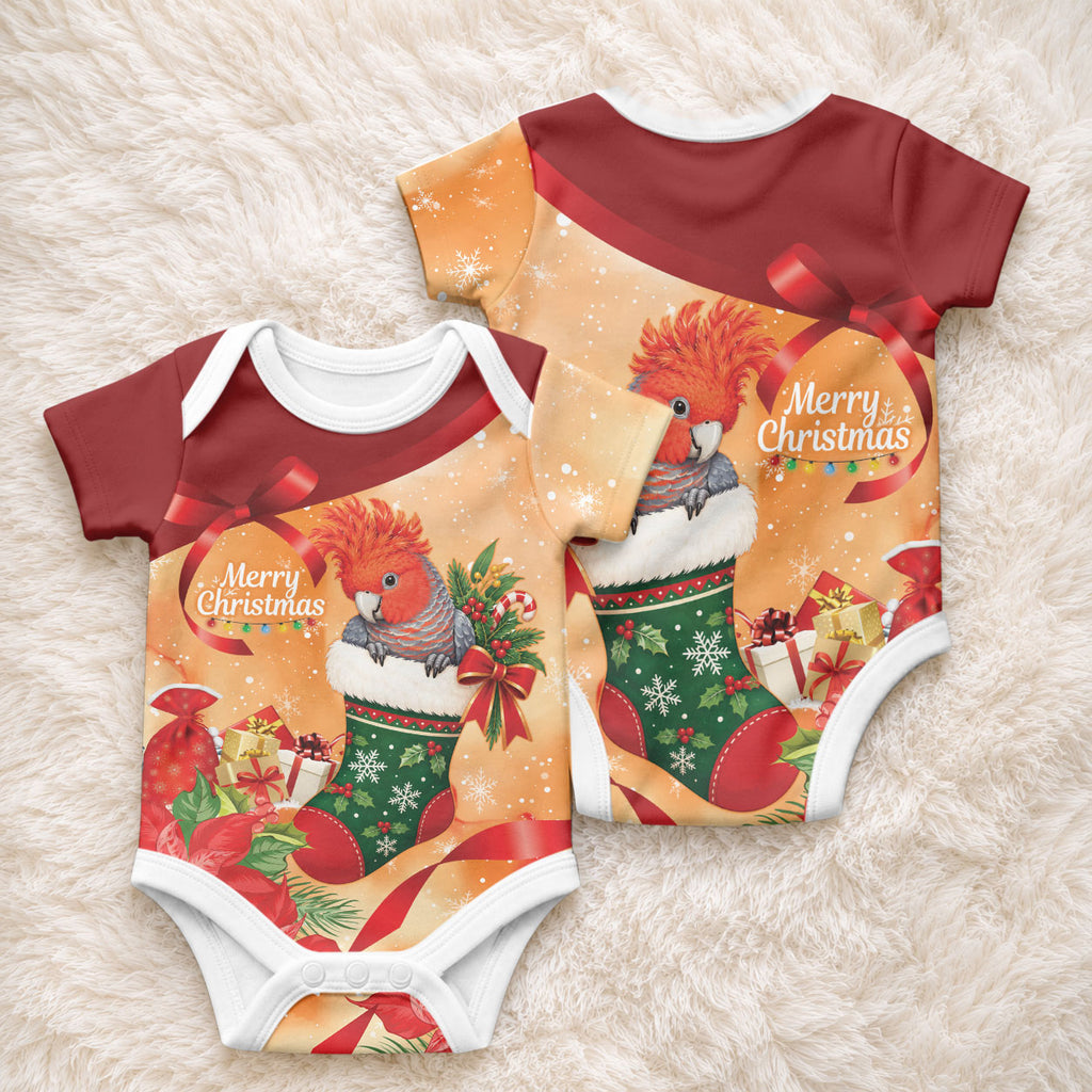 Gang-gang Cockatoo Christmas Australia Baby Onesie Aussie Xmas Sock Coquette Bow