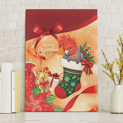 Gang-gang Cockatoo Christmas Australia Canvas Wall Art Aussie Xmas Sock Coquette Bow