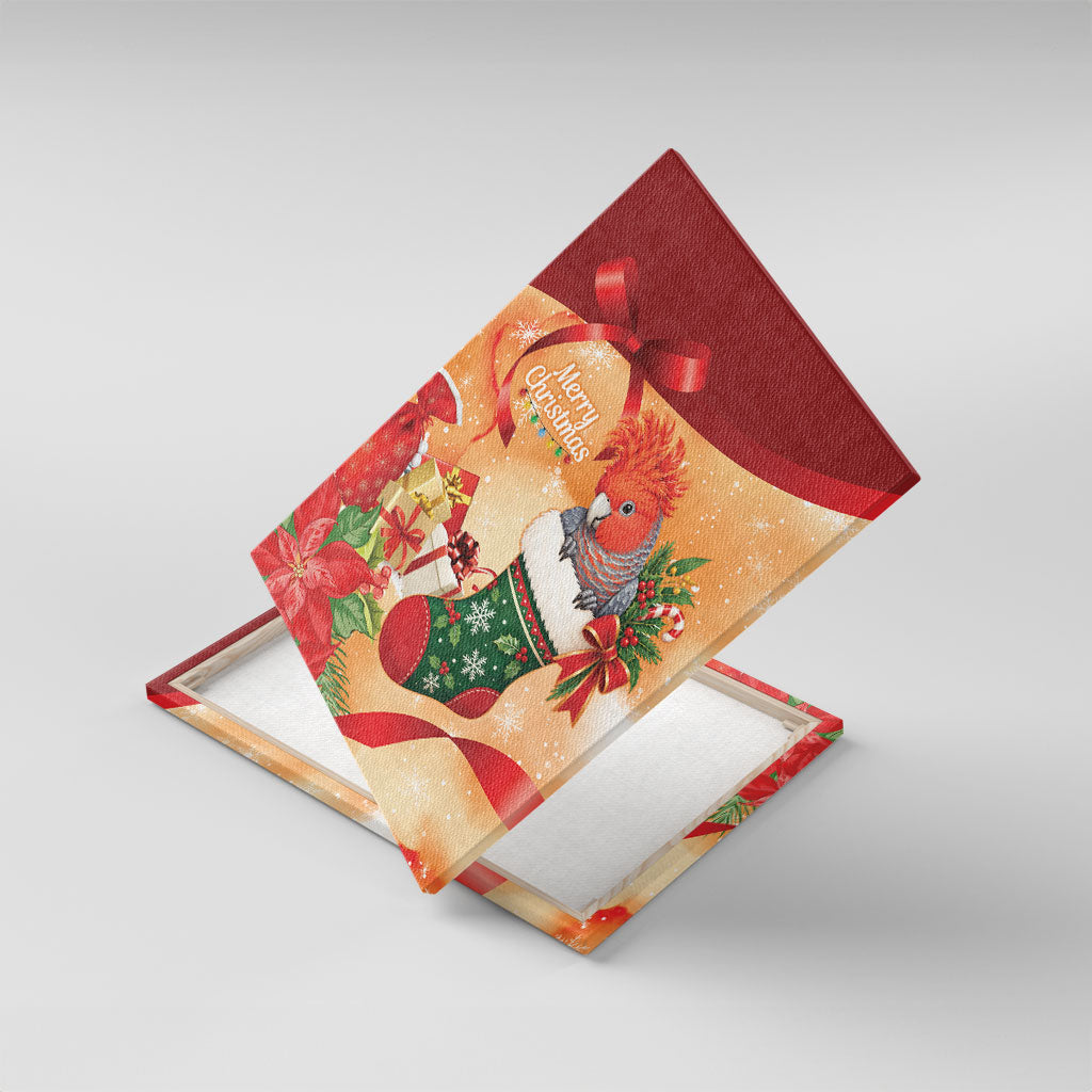 Gang-gang Cockatoo Christmas Australia Canvas Wall Art Aussie Xmas Sock Coquette Bow
