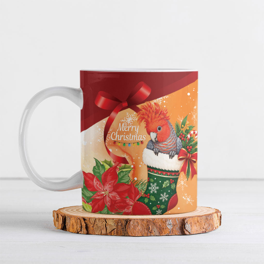 Gang-gang Cockatoo Christmas Australia Ceramic Mug Aussie Xmas Sock Coquette Bow