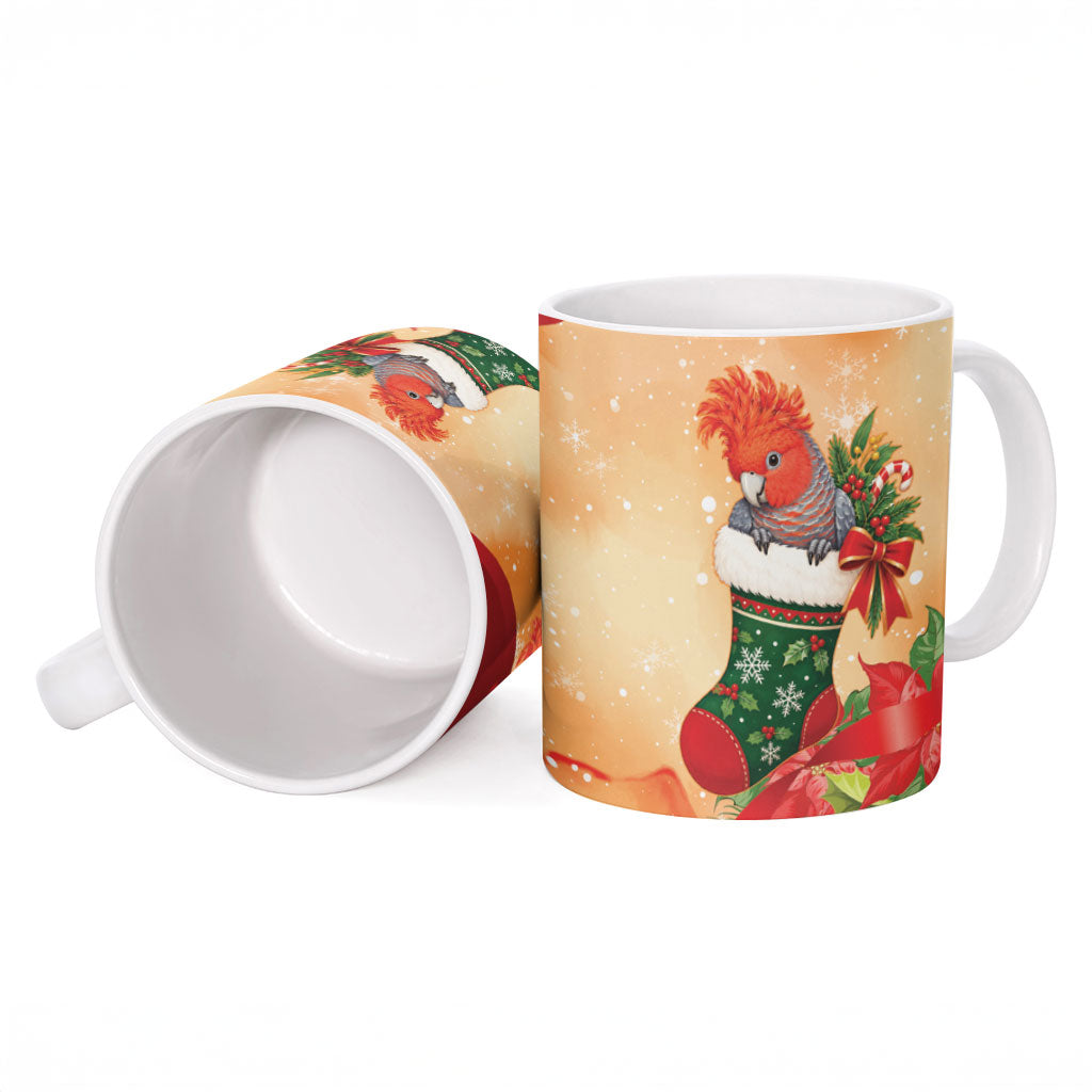 Gang-gang Cockatoo Christmas Australia Ceramic Mug Aussie Xmas Sock Coquette Bow