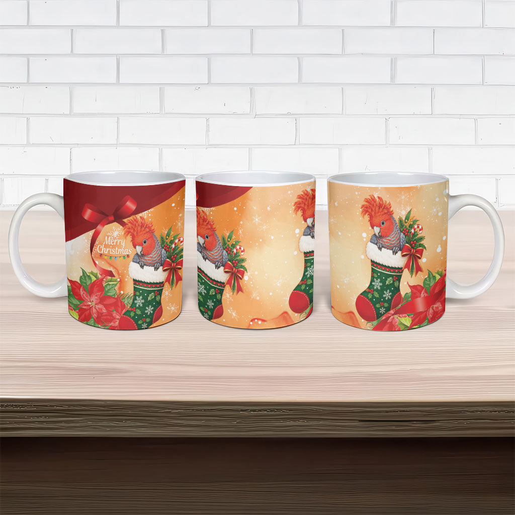 Gang-gang Cockatoo Christmas Australia Ceramic Mug Aussie Xmas Sock Coquette Bow