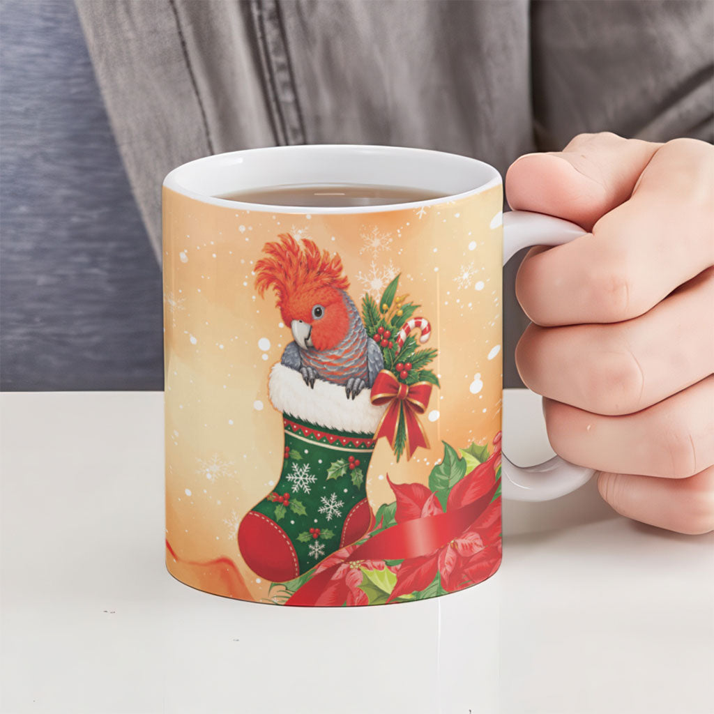 Gang-gang Cockatoo Christmas Australia Ceramic Mug Aussie Xmas Sock Coquette Bow