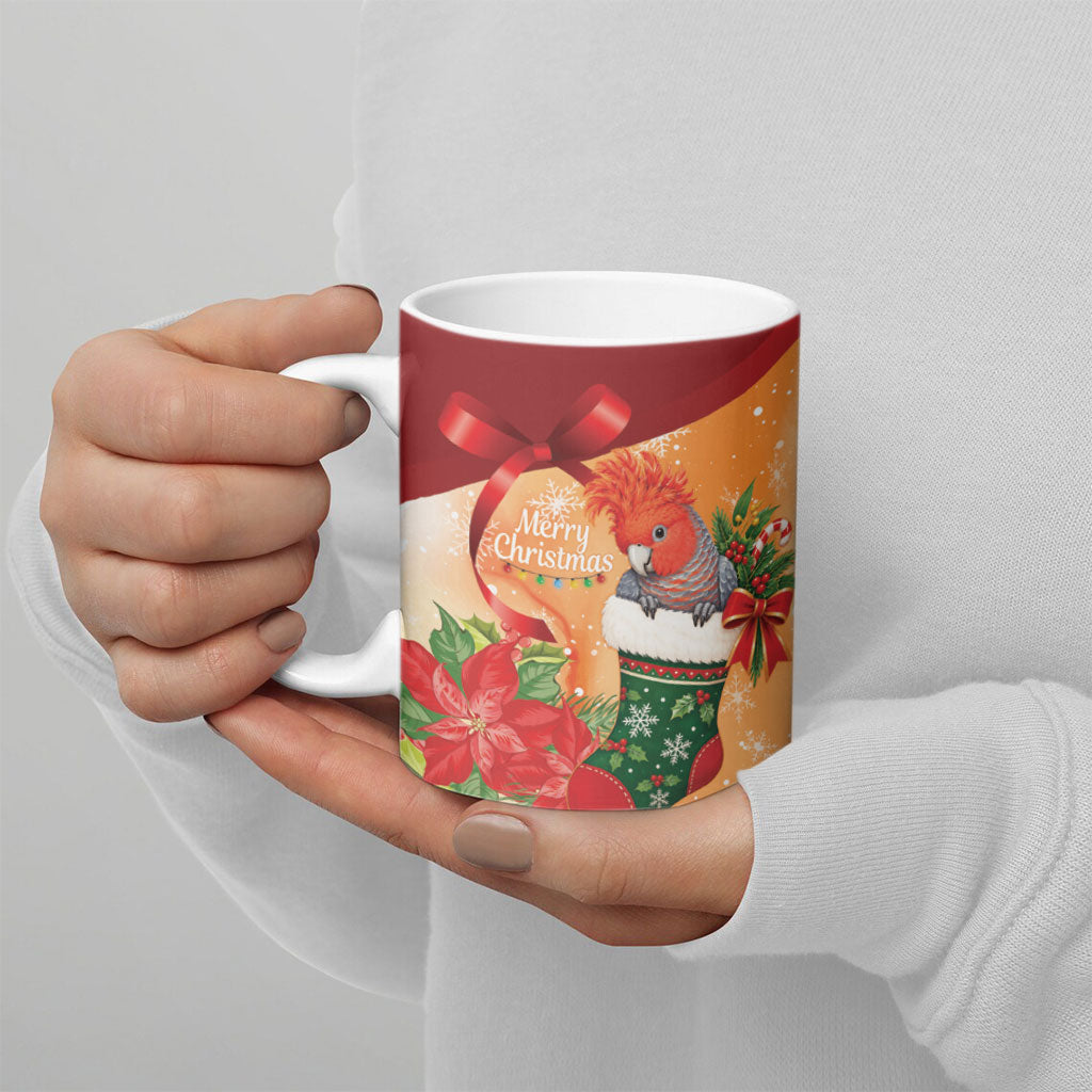 Gang-gang Cockatoo Christmas Australia Ceramic Mug Aussie Xmas Sock Coquette Bow