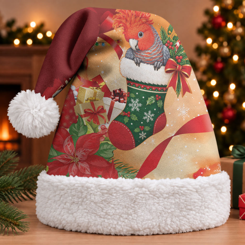 Gang-gang Cockatoo Christmas Australia Christmas Santa Hat Aussie Xmas Sock Coquette Bow