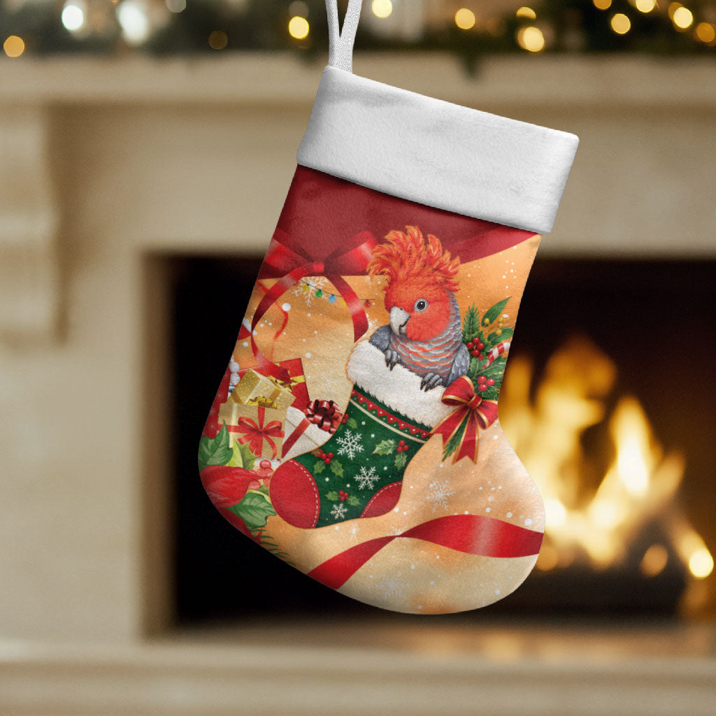 Gang-gang Cockatoo Christmas Australia Christmas Stocking Aussie Xmas Sock Coquette Bow