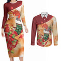 Gang-gang Cockatoo Christmas Australia Couples Matching Long Sleeve Bodycon Dress and Long Sleeve Button Shirt Aussie Xmas Sock Coquette Bow