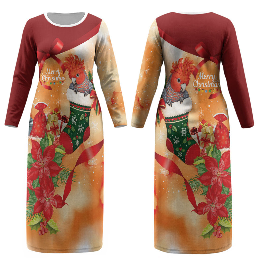 Gang-gang Cockatoo Christmas Australia Couples Matching Long Sleeve Bodycon Dress and Long Sleeve Button Shirt Aussie Xmas Sock Coquette Bow