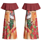 Gang-gang Cockatoo Christmas Australia Couples Matching Off Shoulder Maxi Dress and Long Sleeve Button Shirt Aussie Xmas Sock Coquette Bow