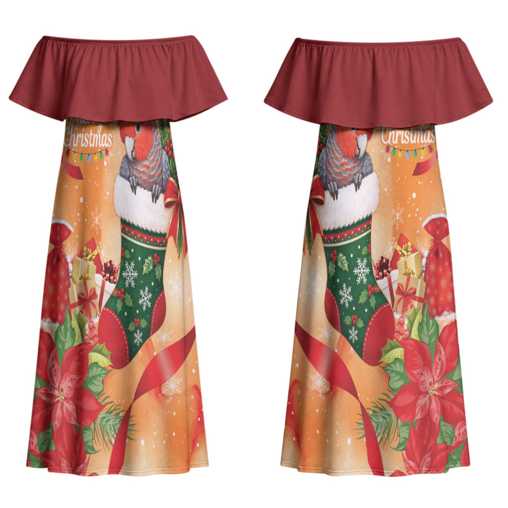 Gang-gang Cockatoo Christmas Australia Couples Matching Off Shoulder Maxi Dress and Long Sleeve Button Shirt Aussie Xmas Sock Coquette Bow