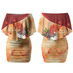 Gang-gang Cockatoo Christmas Australia Couples Matching Off Shoulder Short Dress and Hawaiian Shirt Aussie Xmas Sock Coquette Bow
