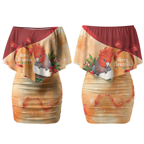 Gang-gang Cockatoo Christmas Australia Couples Matching Off Shoulder Short Dress and Hawaiian Shirt Aussie Xmas Sock Coquette Bow
