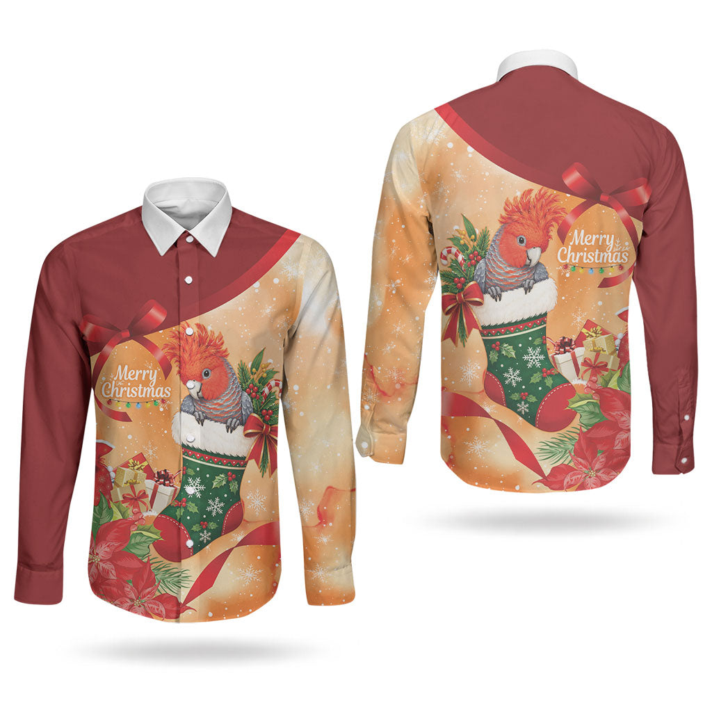 Gang-gang Cockatoo Christmas Australia Couples Matching Off The Shoulder Long Sleeve Dress and Long Sleeve Button Shirt Aussie Xmas Sock Coquette Bow