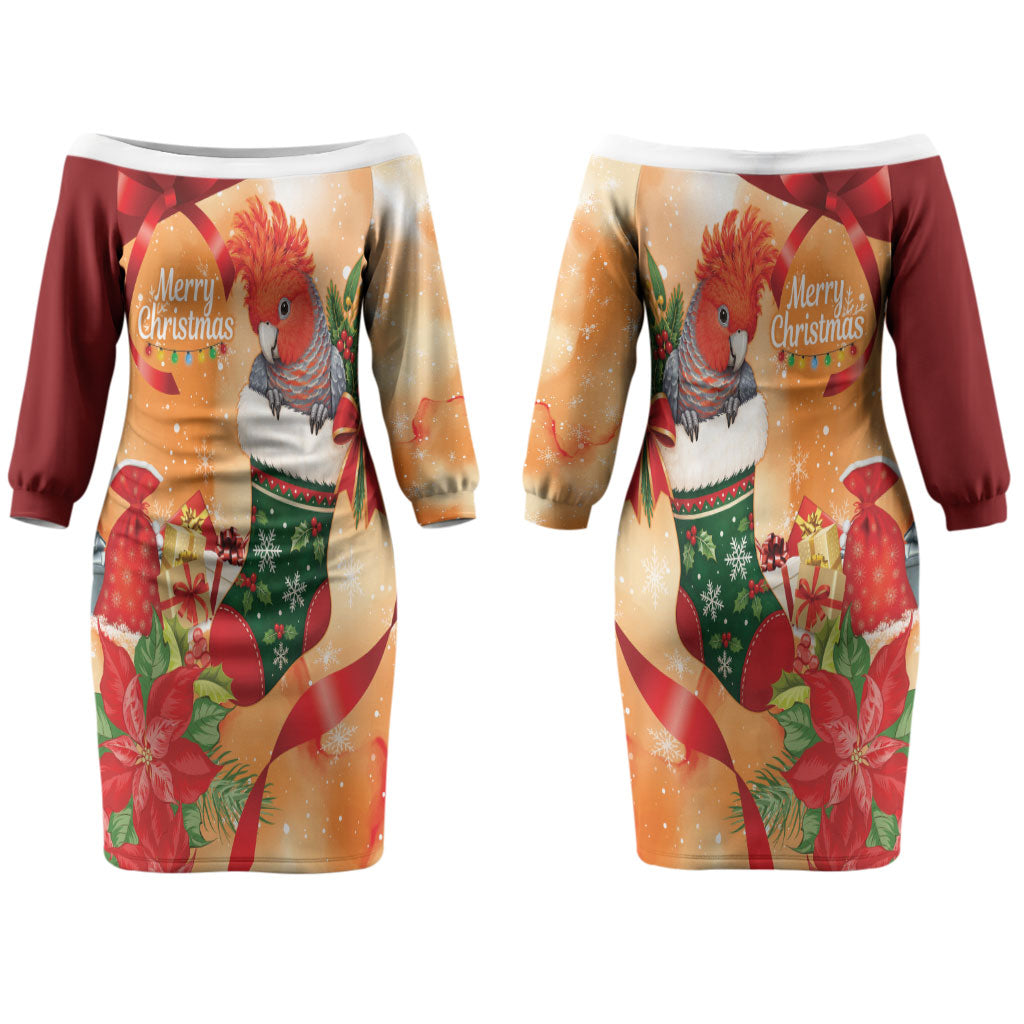 Gang-gang Cockatoo Christmas Australia Couples Matching Off The Shoulder Long Sleeve Dress and Long Sleeve Button Shirt Aussie Xmas Sock Coquette Bow