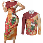 Gang-gang Cockatoo Christmas Australia Couples Matching Short Sleeve Bodycon Dress and Long Sleeve Button Shirt Aussie Xmas Sock Coquette Bow