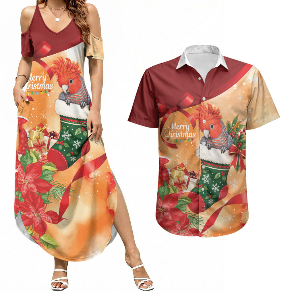 Gang-gang Cockatoo Christmas Australia Couples Matching Summer Maxi Dress and Hawaiian Shirt Aussie Xmas Sock Coquette Bow