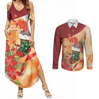 Gang-gang Cockatoo Christmas Australia Couples Matching Summer Maxi Dress and Long Sleeve Button Shirt Aussie Xmas Sock Coquette Bow