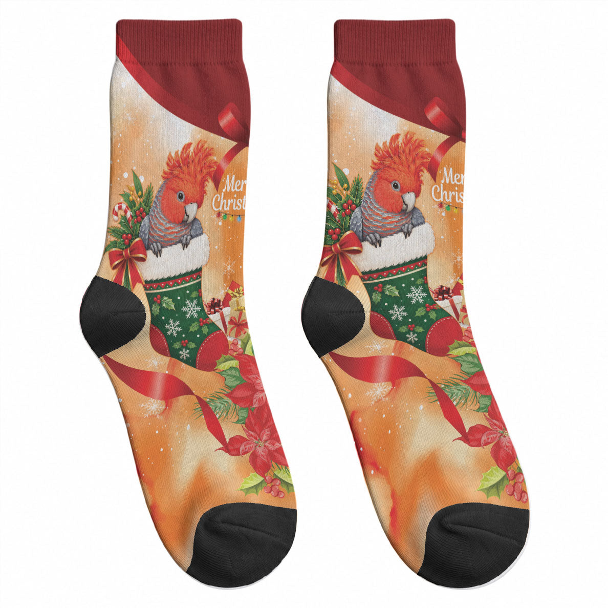 Gang-gang Cockatoo Christmas Australia Crew Socks Aussie Xmas Sock Coquette Bow
