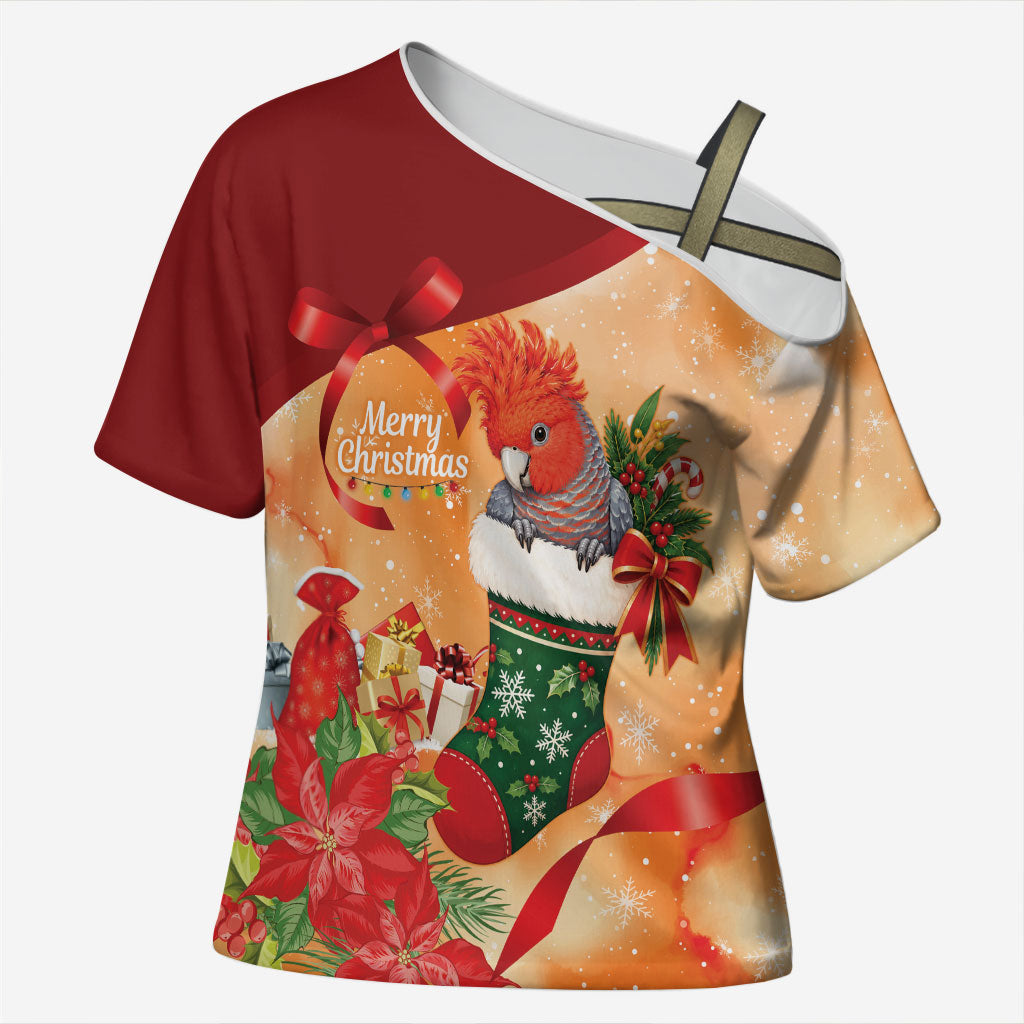 Gang-gang Cockatoo Christmas Australia Cross Shoulder Shirt Aussie Xmas Sock Coquette Bow