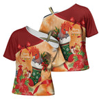 Gang-gang Cockatoo Christmas Australia Cross Shoulder Shirt Aussie Xmas Sock Coquette Bow