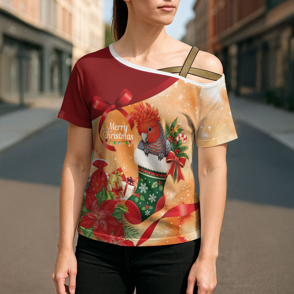 Gang-gang Cockatoo Christmas Australia Cross Shoulder Shirt Aussie Xmas Sock Coquette Bow