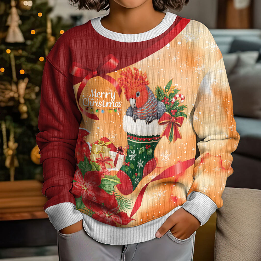 Gang-gang Cockatoo Christmas Australia Kid Ugly Christmas Sweater Aussie Xmas Sock Coquette Bow