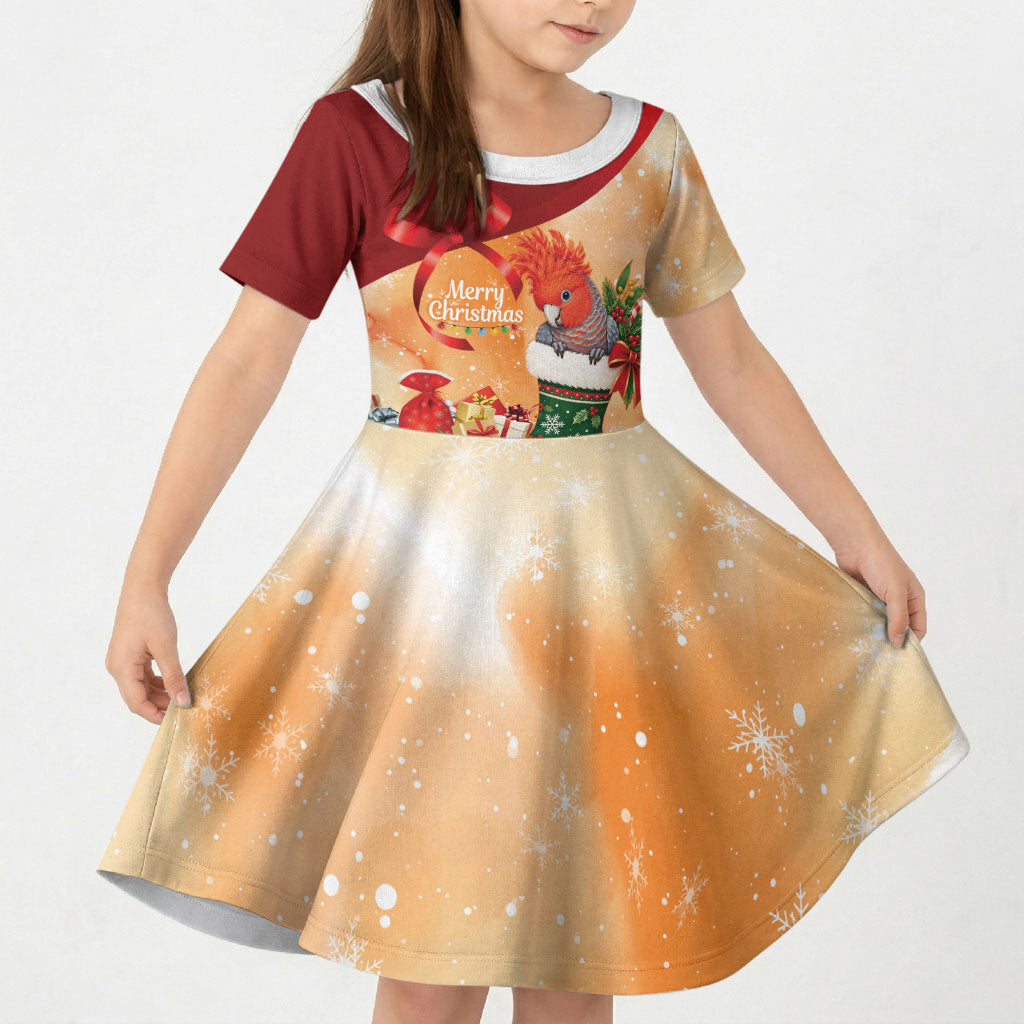 Gang-gang Cockatoo Christmas Australia Kid Short Sleeve Dress Aussie Xmas Sock Coquette Bow