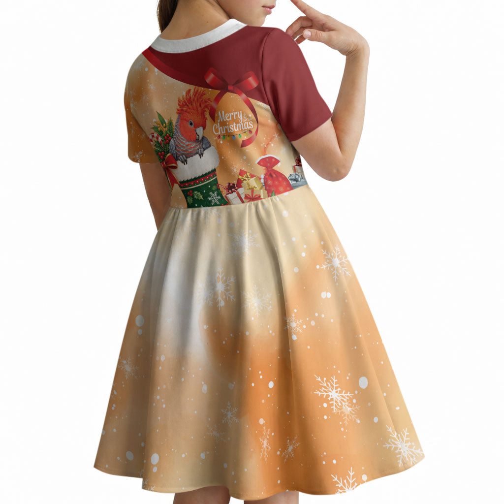 Gang-gang Cockatoo Christmas Australia Kid Short Sleeve Dress Aussie Xmas Sock Coquette Bow