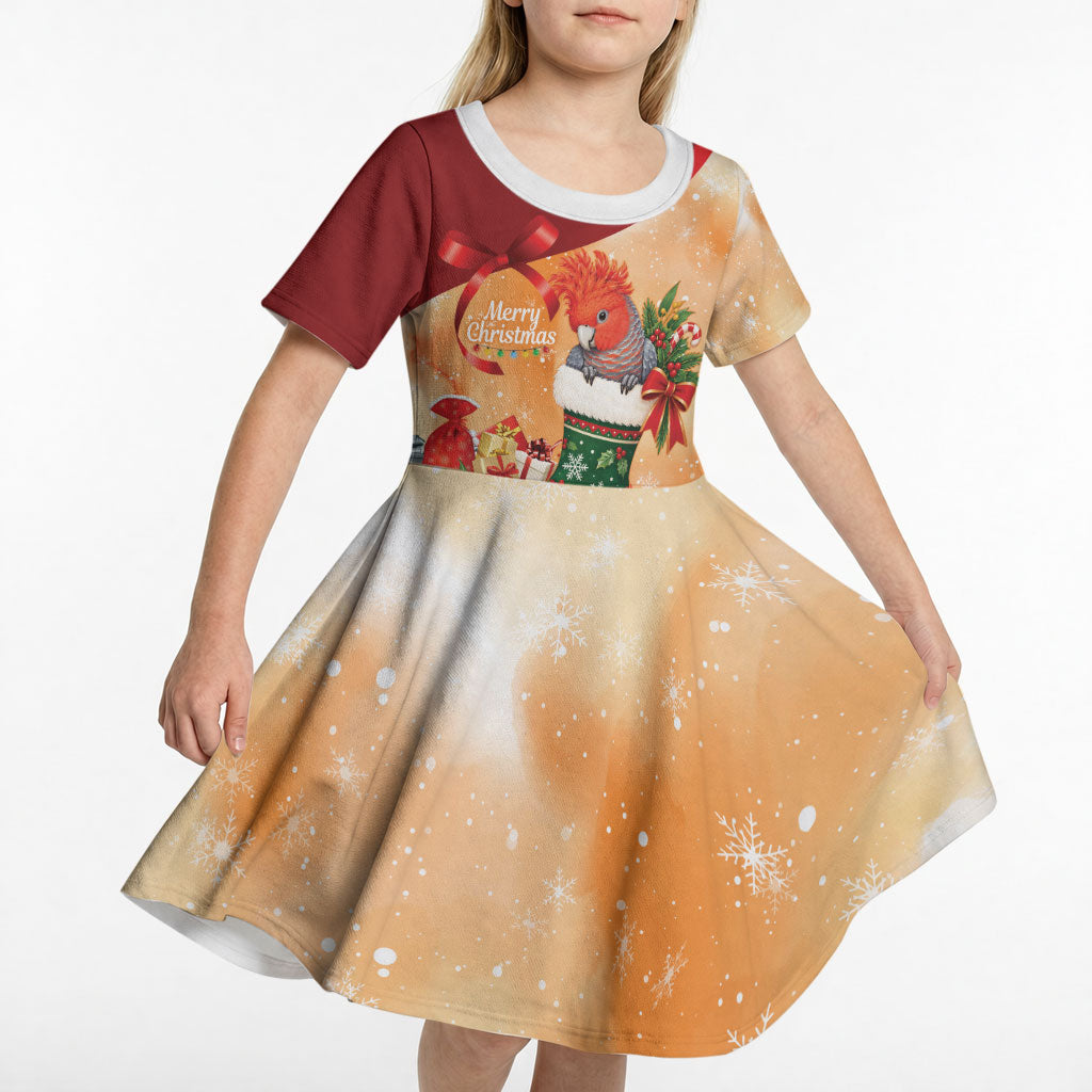 Gang-gang Cockatoo Christmas Australia Kid Short Sleeve Dress Aussie Xmas Sock Coquette Bow