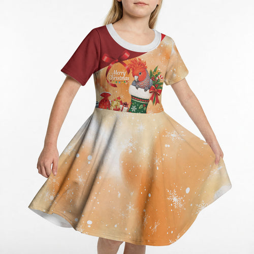 Gang-gang Cockatoo Christmas Australia Kid Short Sleeve Dress Aussie Xmas Sock Coquette Bow