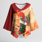 Gang-gang Cockatoo Christmas Australia Kimono Sleeve Blouse Aussie Xmas Sock Coquette Bow