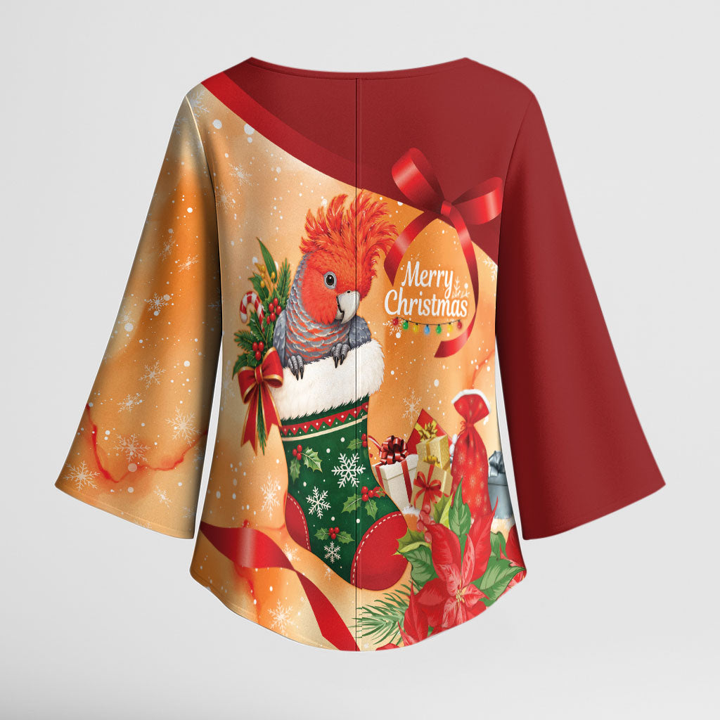 Gang-gang Cockatoo Christmas Australia Kimono Sleeve Blouse Aussie Xmas Sock Coquette Bow
