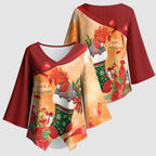 Gang-gang Cockatoo Christmas Australia Kimono Sleeve Blouse Aussie Xmas Sock Coquette Bow