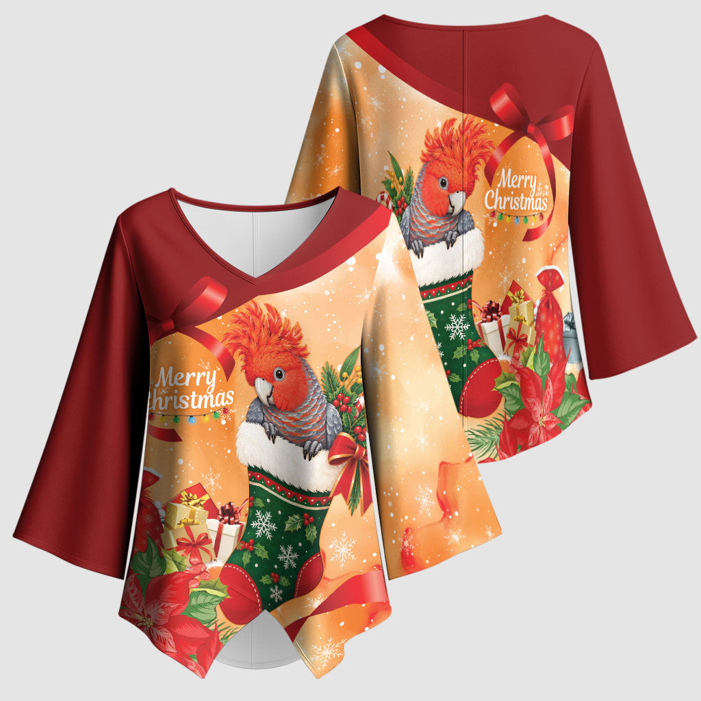 Gang-gang Cockatoo Christmas Australia Kimono Sleeve Blouse Aussie Xmas Sock Coquette Bow