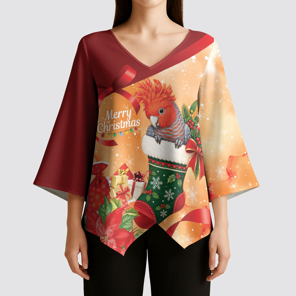 Gang-gang Cockatoo Christmas Australia Kimono Sleeve Blouse Aussie Xmas Sock Coquette Bow