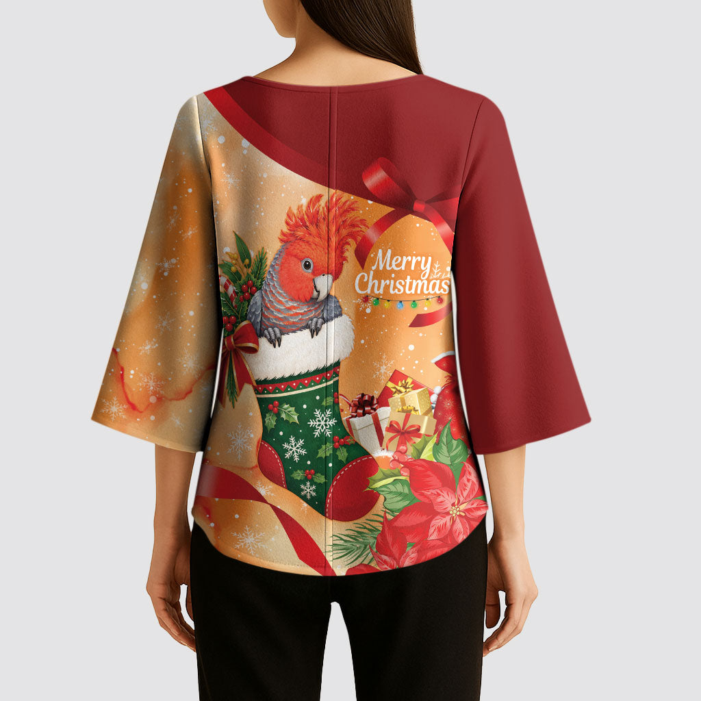 Gang-gang Cockatoo Christmas Australia Kimono Sleeve Blouse Aussie Xmas Sock Coquette Bow