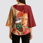 Gang-gang Cockatoo Christmas Australia Kimono Sleeve Blouse Aussie Xmas Sock Coquette Bow