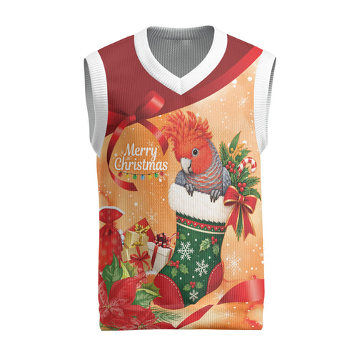 Gang-gang Cockatoo Christmas Australia Christmas Knitted V-Neck Vest Aussie Xmas Sock Coquette Bow
