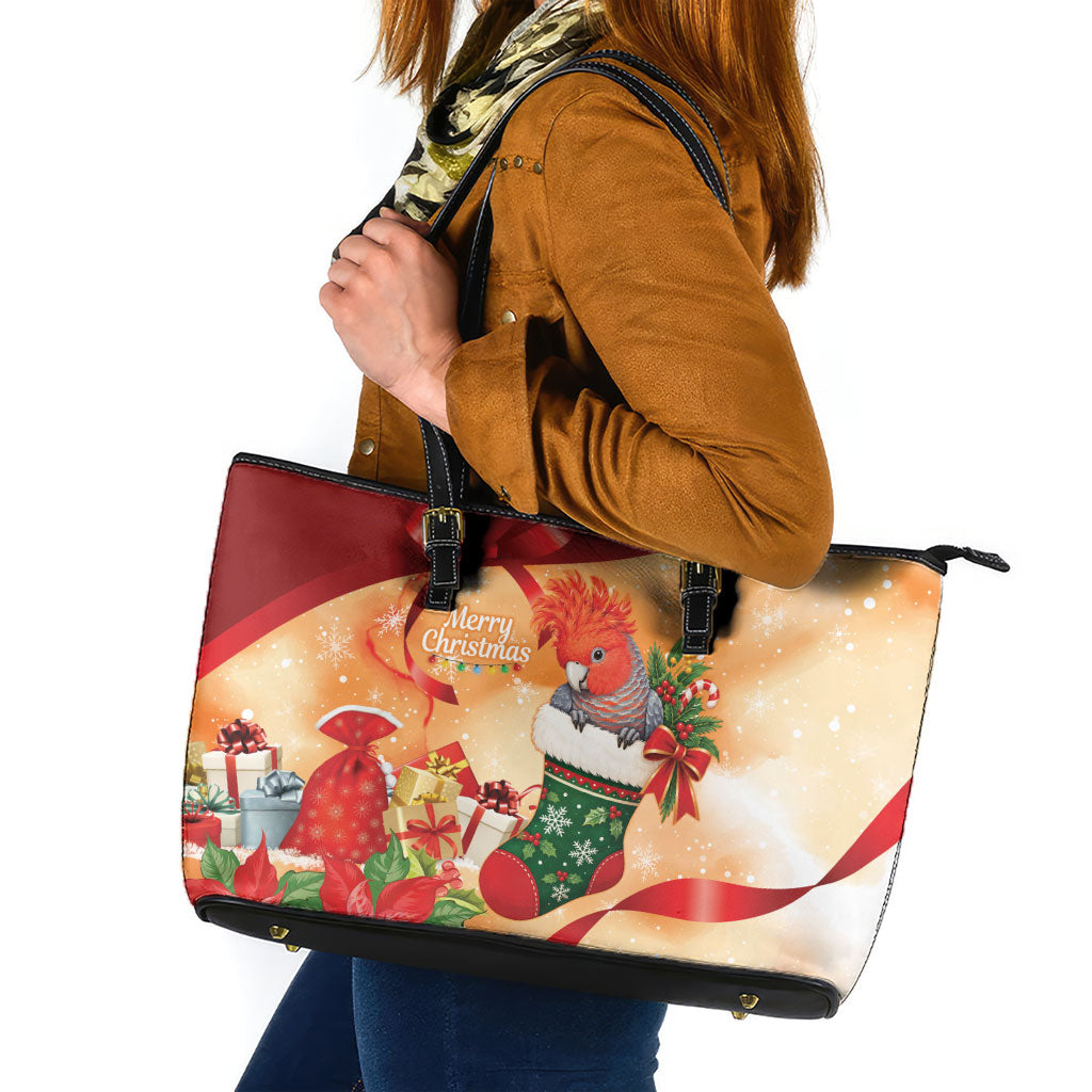 Gang-gang Cockatoo Christmas Australia Leather Tote Bag Aussie Xmas Sock Coquette Bow