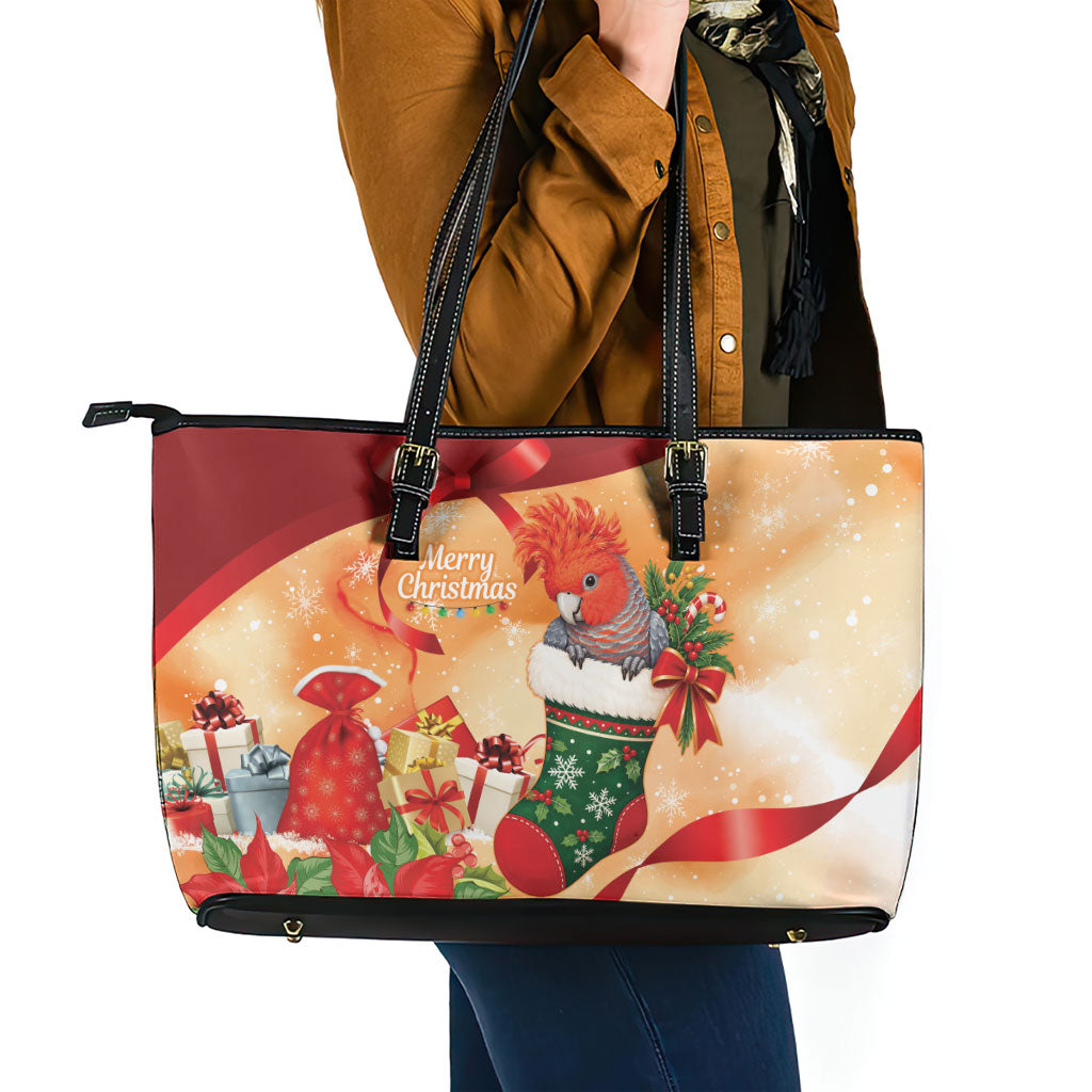 Gang-gang Cockatoo Christmas Australia Leather Tote Bag Aussie Xmas Sock Coquette Bow