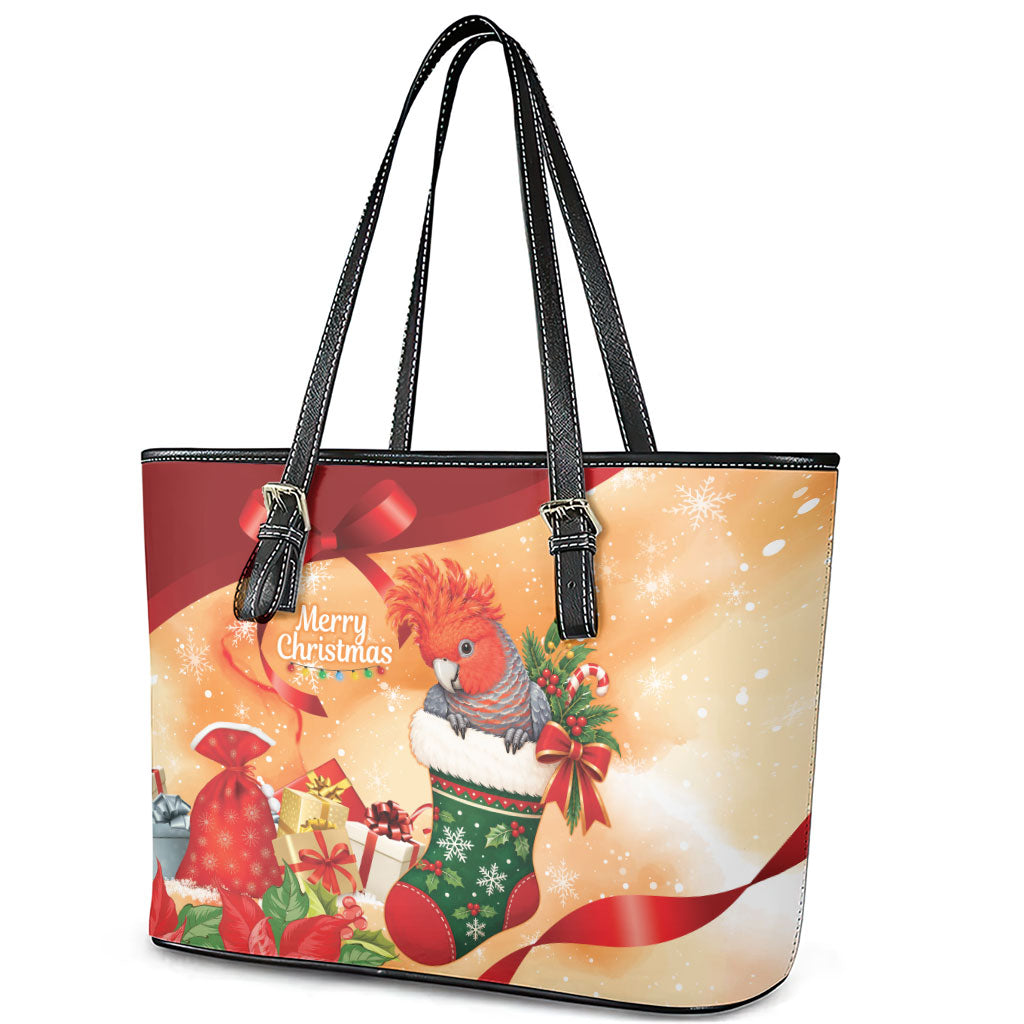 Gang-gang Cockatoo Christmas Australia Leather Tote Bag Aussie Xmas Sock Coquette Bow