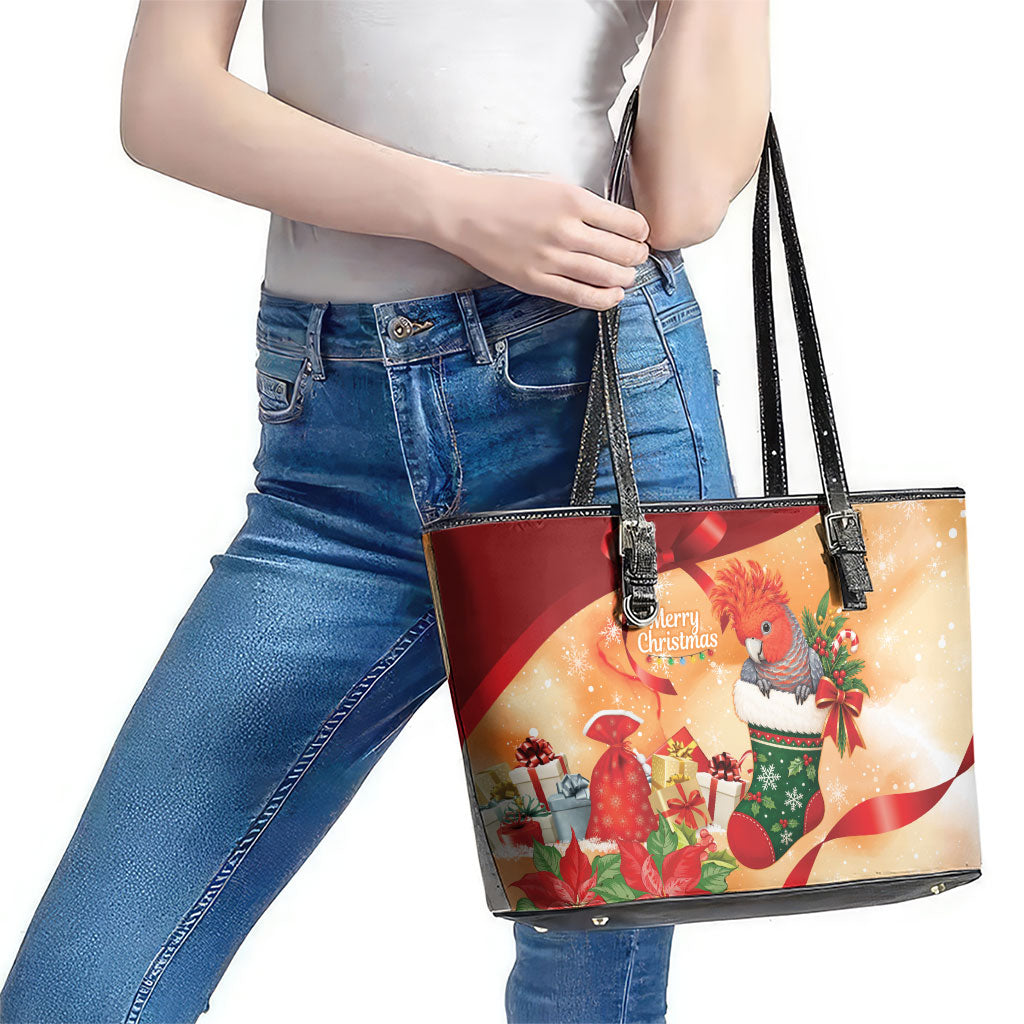 Gang-gang Cockatoo Christmas Australia Leather Tote Bag Aussie Xmas Sock Coquette Bow